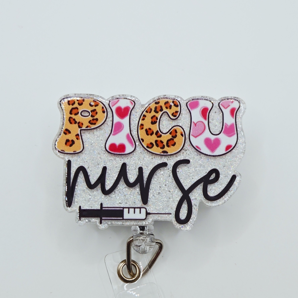 Leopard and Heart PICU Nurse Badge Reel